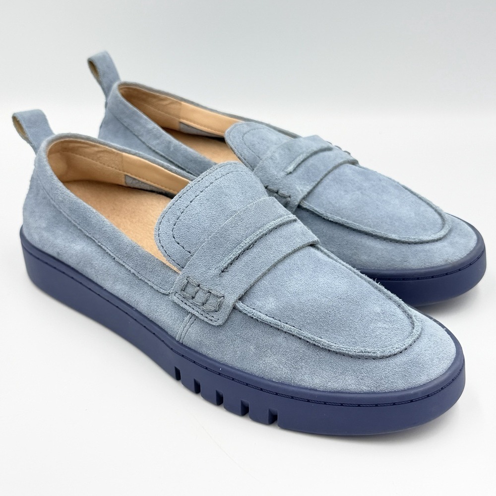 Vionic Chantel Suede Penny Loafers Blue Wide Orthotic Comfort Shoes Women's 7